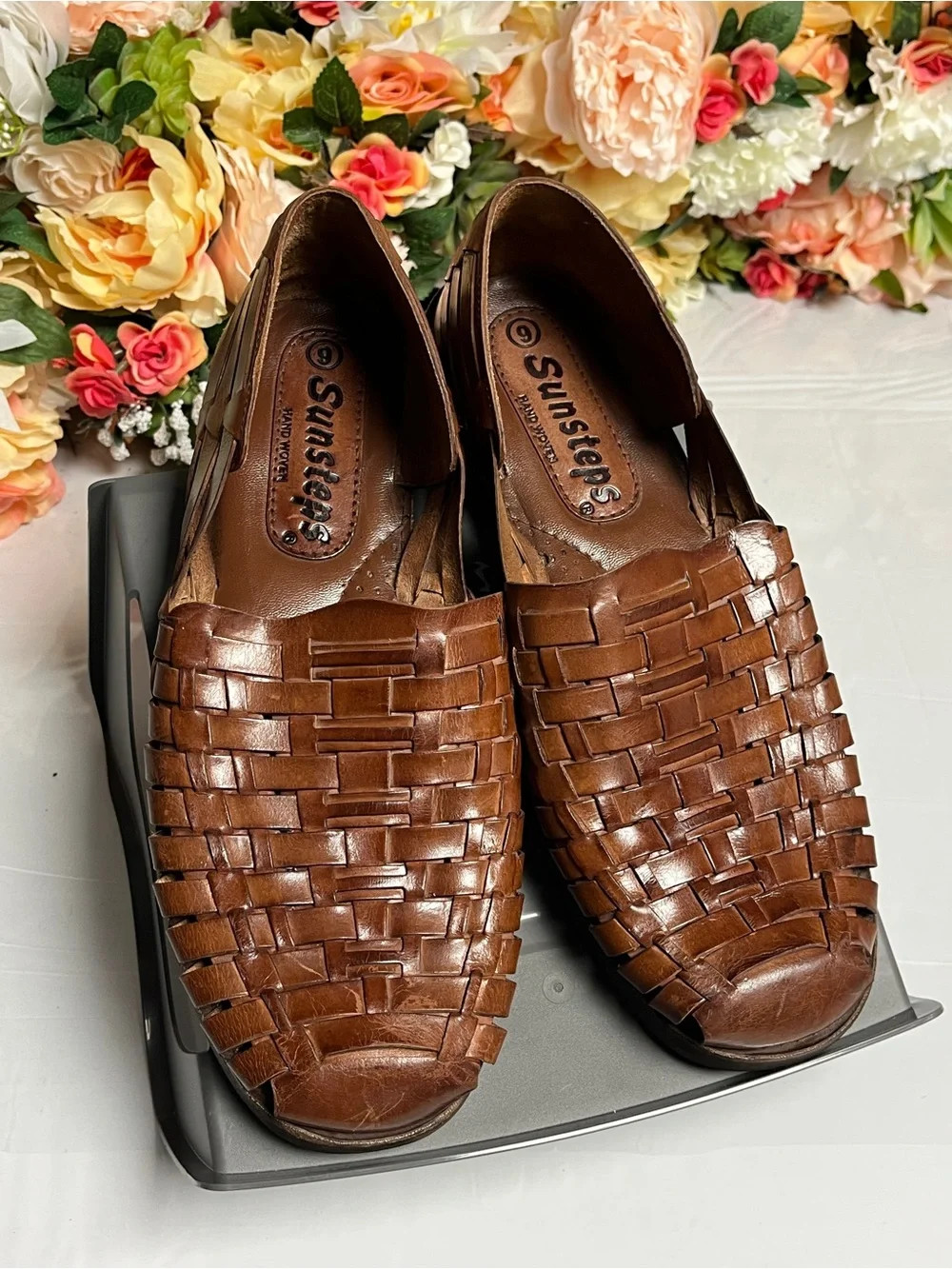 Sunsteps Brown Woven Leather Fisherman Huarache Sandals Men’s Size 9 Hand Woven